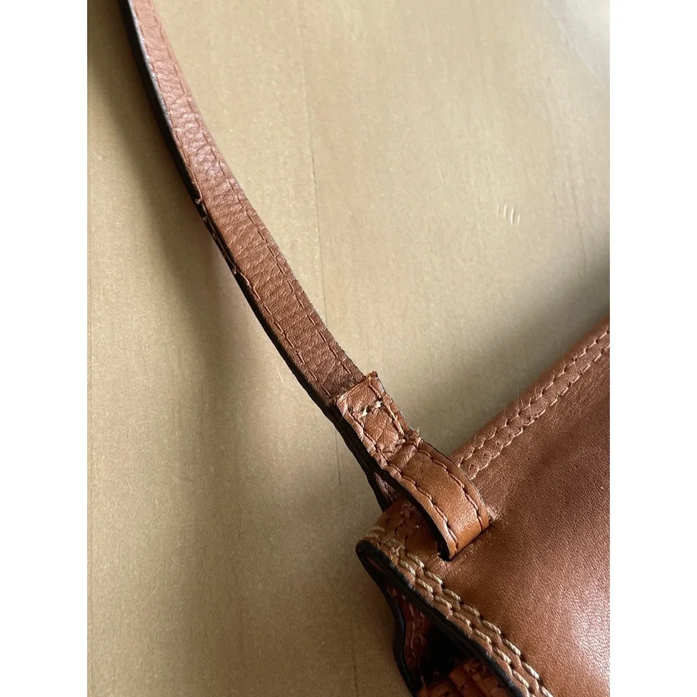 Vintage VTG Tan Brown Leather Crossbody Bag Accordion Organizer Purse Adjustable